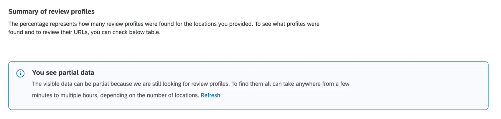 Banner che avverte che si stanno visualizzando dati parziali