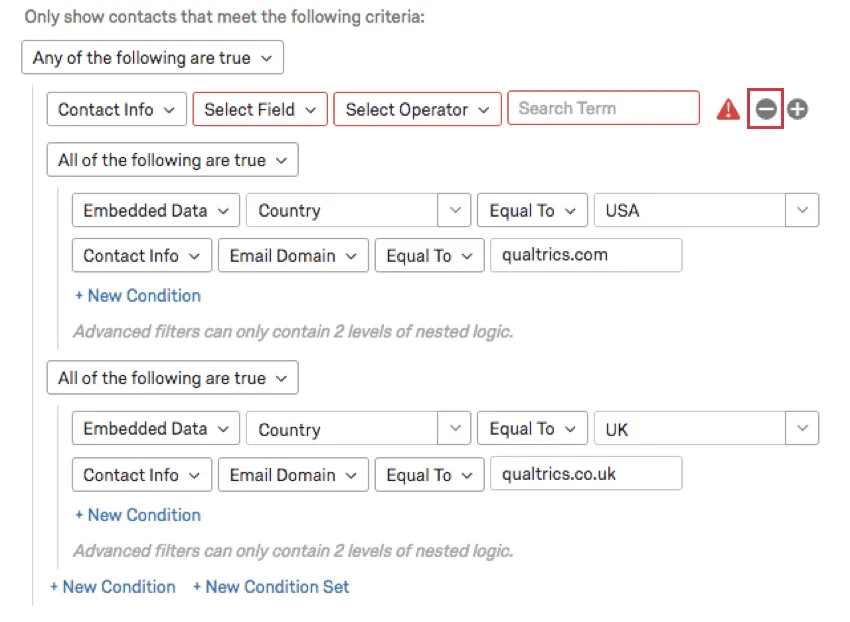 Sotto la prima congiunzione cè una condizione vuota con un segno meno avanti ad essa