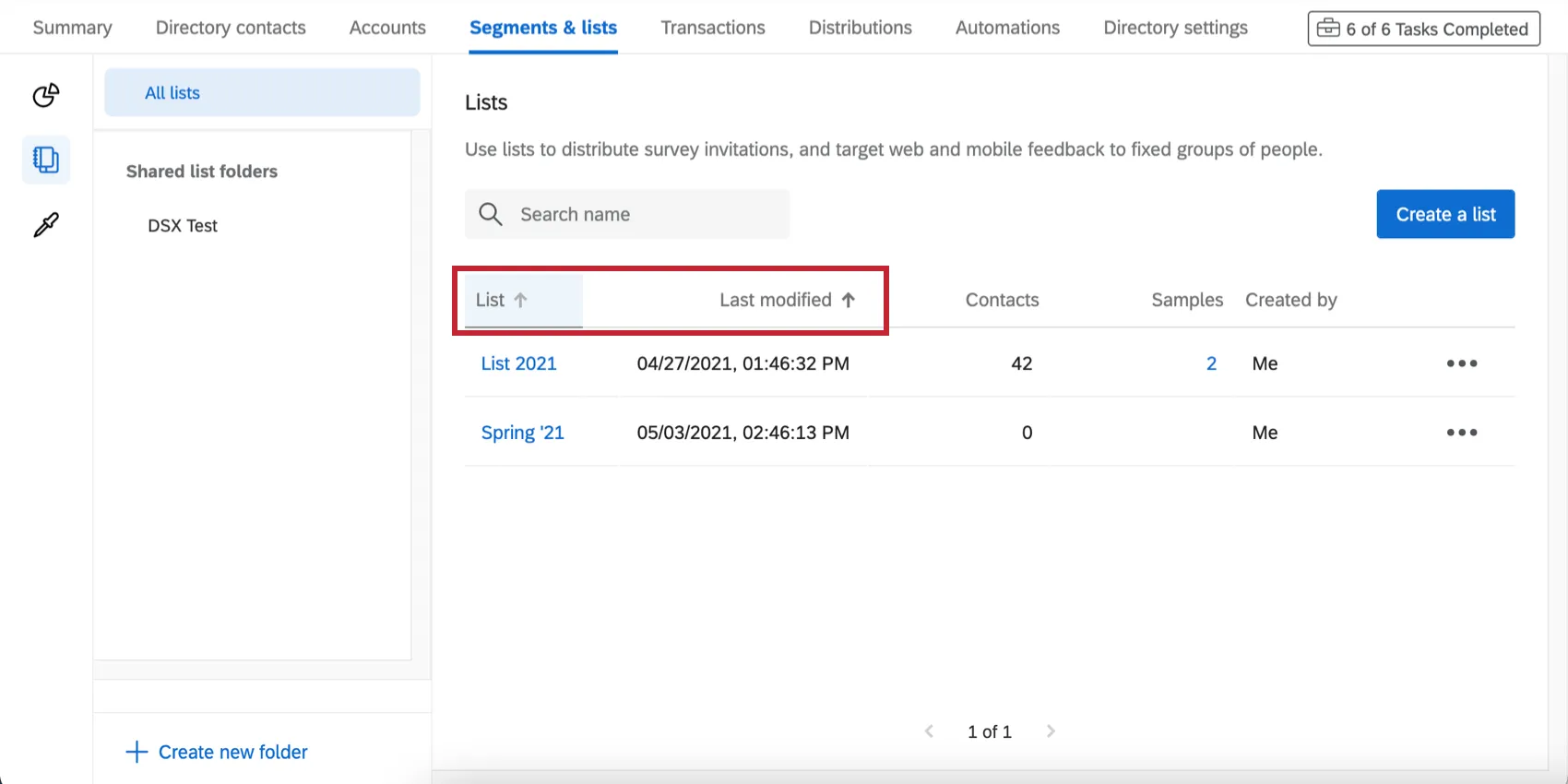 Immagine delle due colonne menzionate in evidenza, che mostra le frecce che appaiono, il che implica che è possibile ordinare sia in modo ascendente che discendente