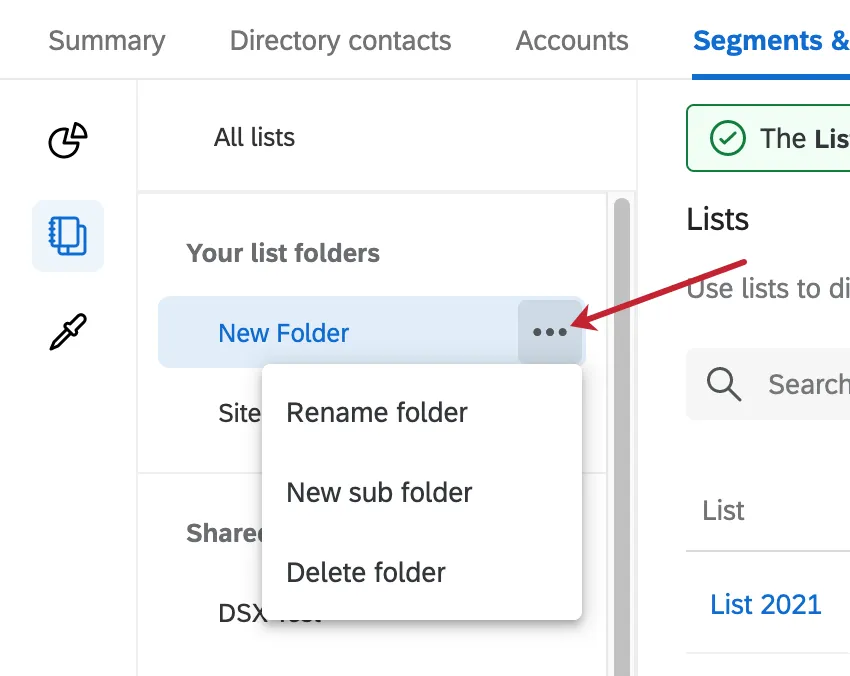 Dropdown next to a folder expanded