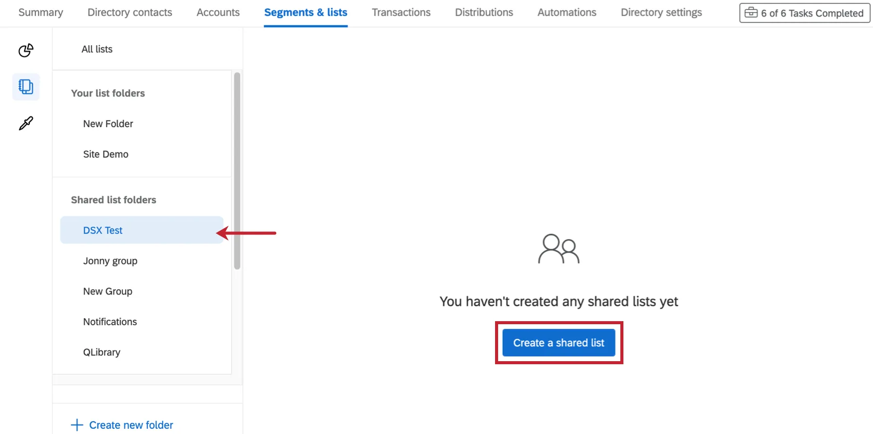 Image showing a shared folder selected and the button inside