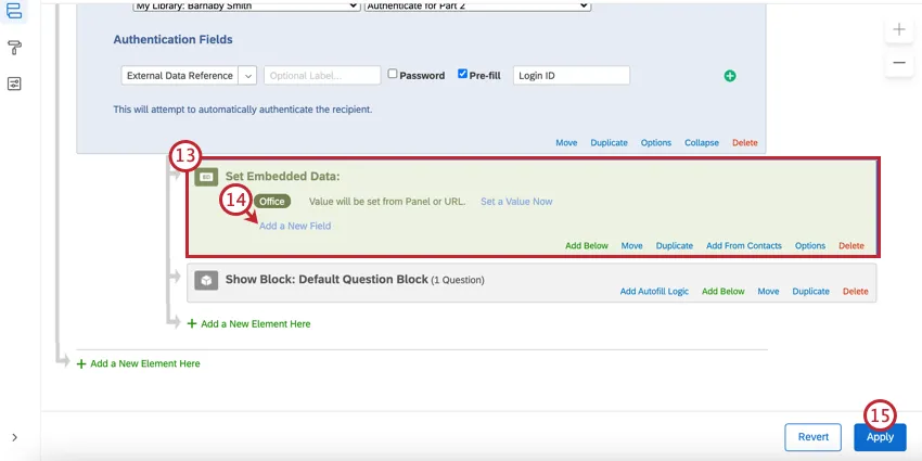 adding an embedded data element to capture the carried over fields