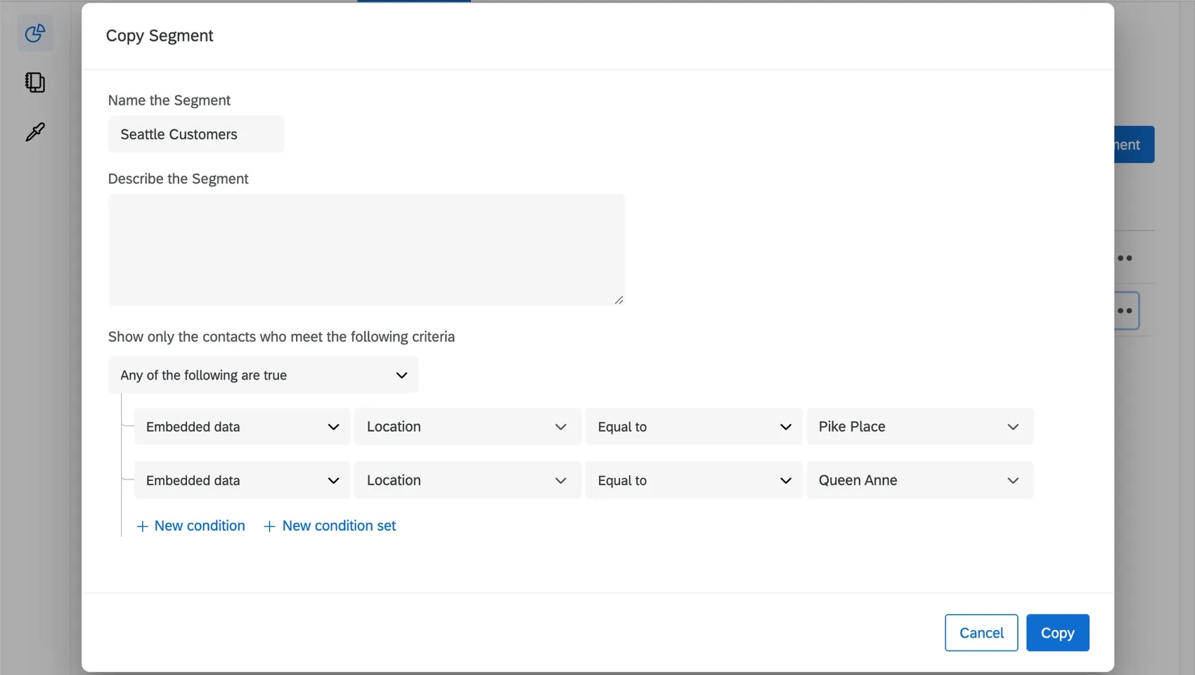 Das Fenster mit den Segmentkriterien wird geöffnet.