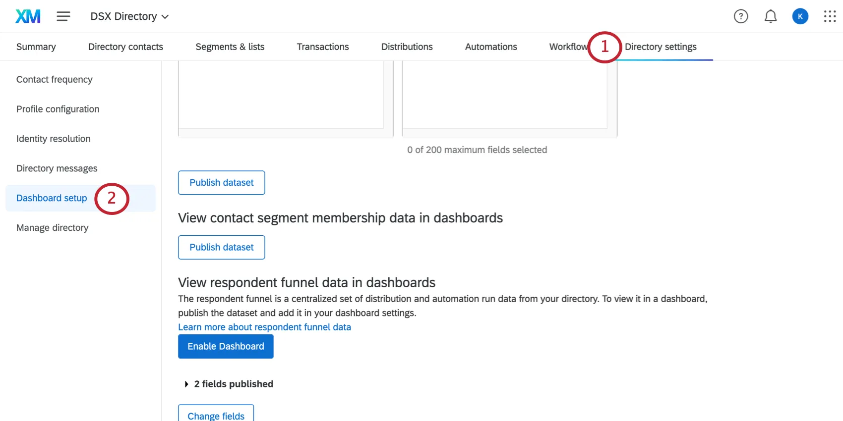 Página de configuración del Tablero de configuración del directorio