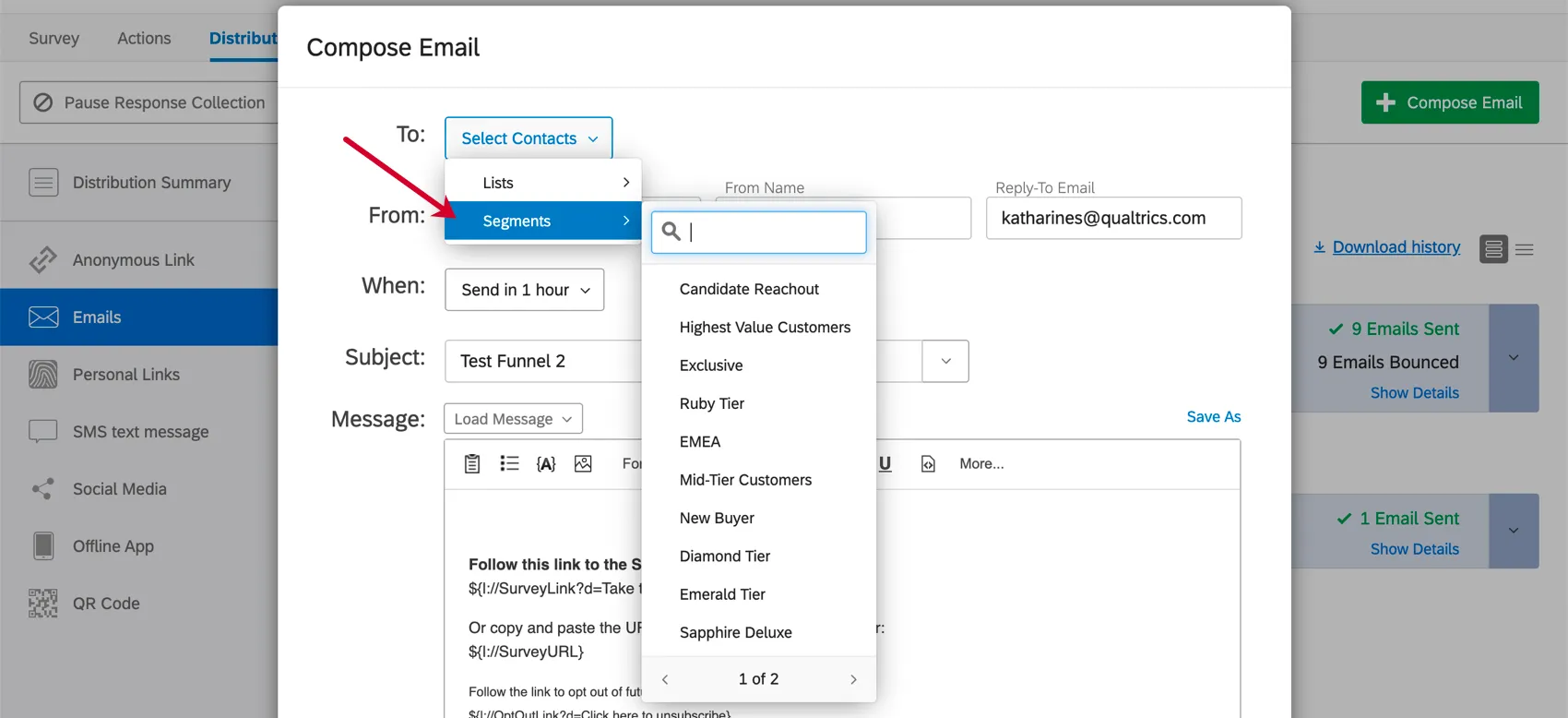 When choosing a contact list, also have the option to choose from segments in the directory