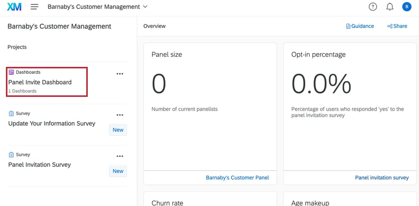 selecting the dashboard from the overview page