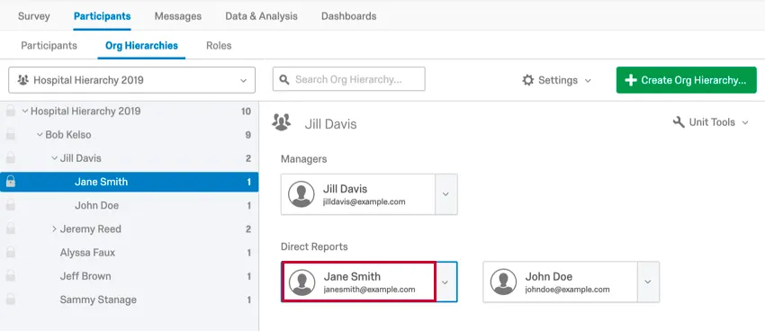 clicking on a participant within a unit