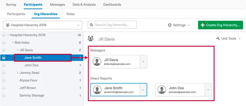 clicking a participant name to pull up the unit