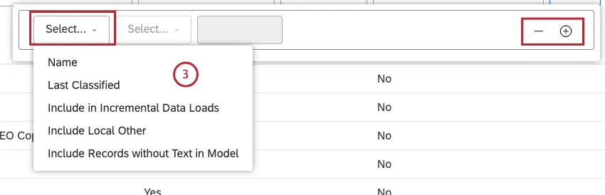 Selezionare 1 delle condizioni di filtro dal menu Seleziona..