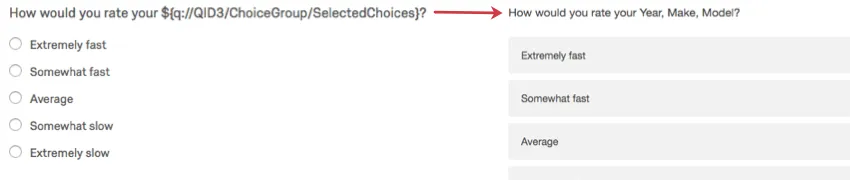 A question with piped text in the editor and in an active survey