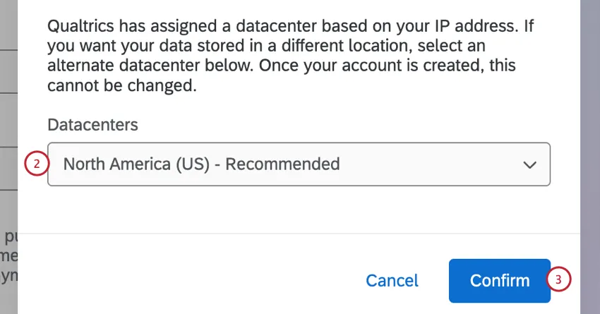 usando o menu suspenso para escolher um datacenter