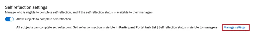 clicking "manage settings" in the self reflection section