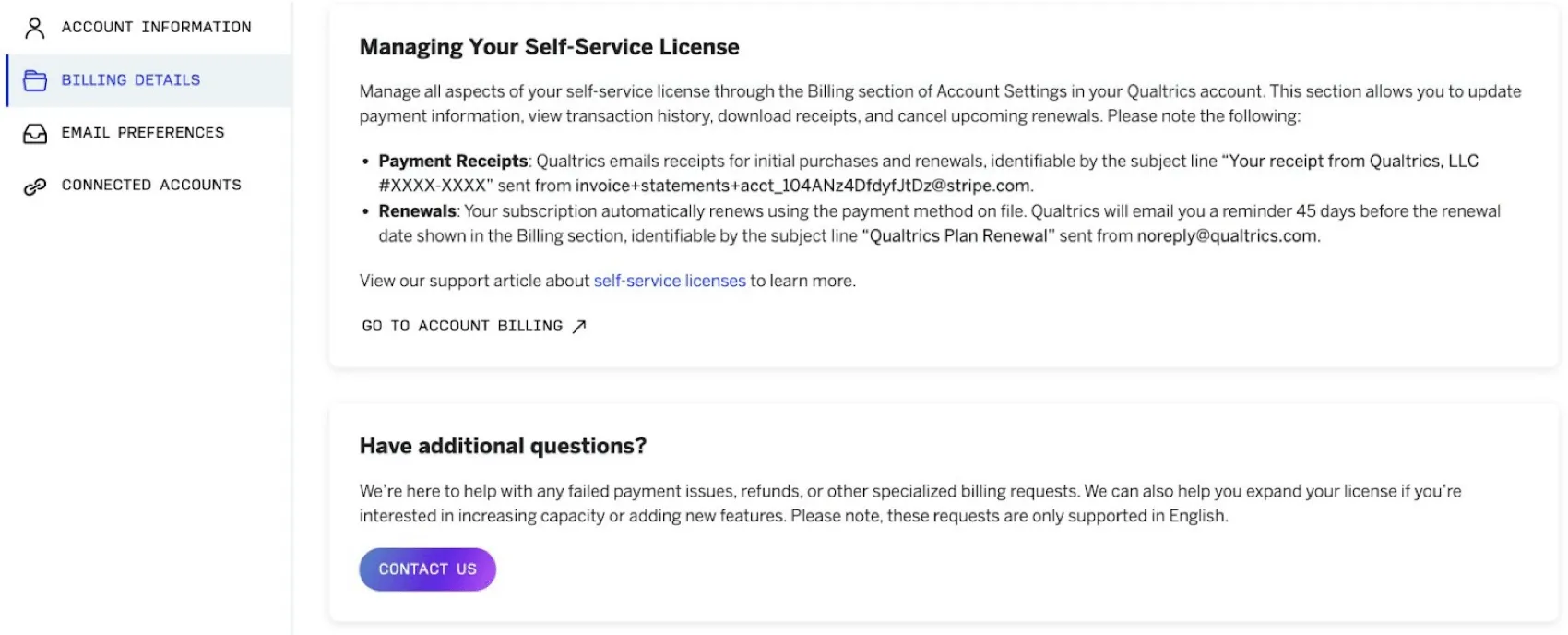 self-service license info in the customer hub