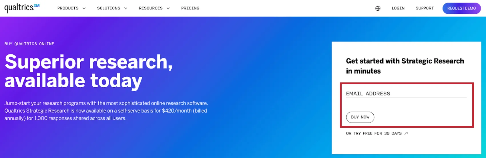 campo para inserir o endereço de e-mail para iniciar o teste