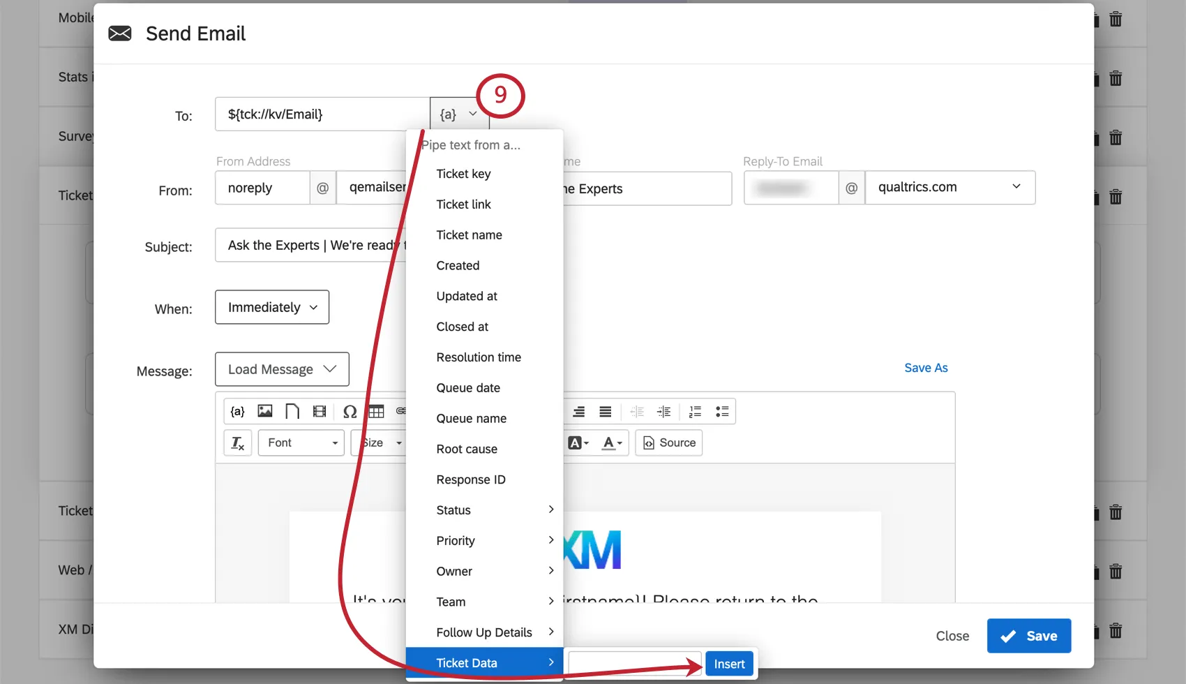 Image of Piped Text menu expanded