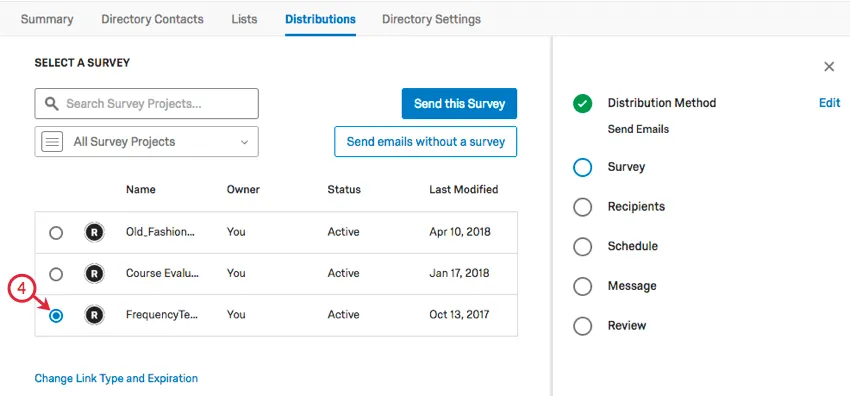 A survey is selected