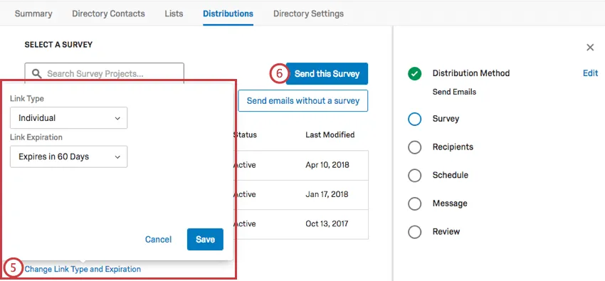 Change Link Type and Expiration is expanded