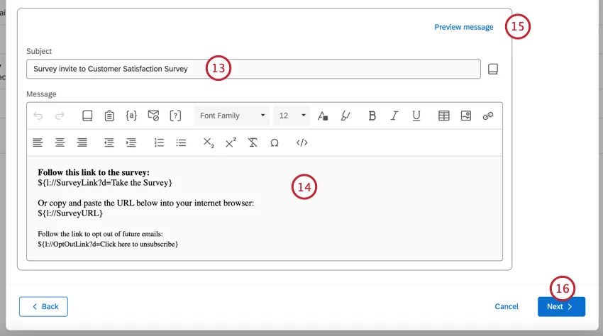 building the invite message and previewing