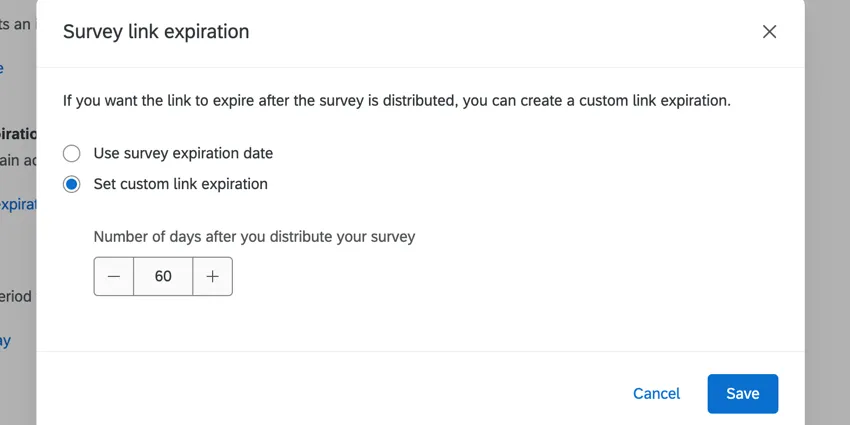 choosing the survey link expiration
