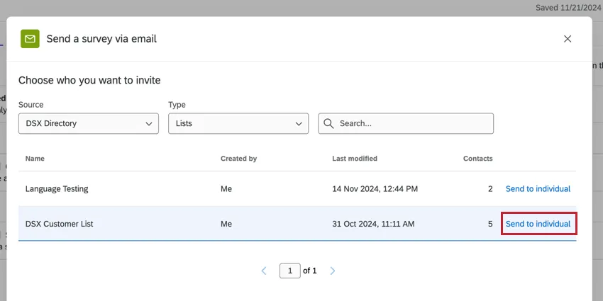 choosing a single individual to send the survey to