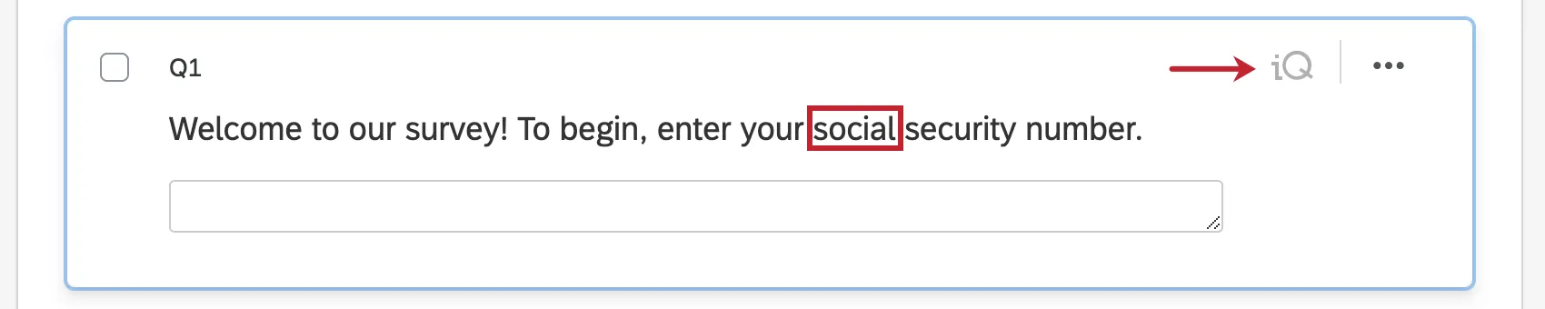 Resaltando la palabra social en la pregunta y el ícono iQ gris