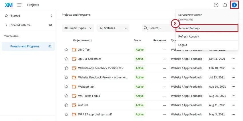 Navigating to the Account Settings