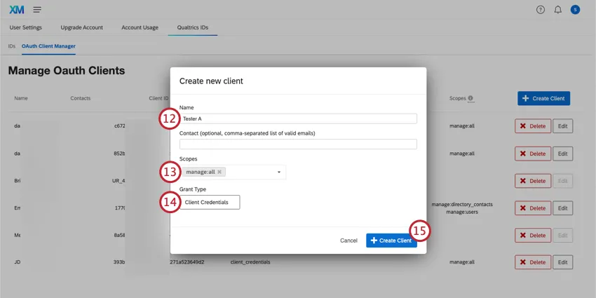 Filling out the fields during Client Creation