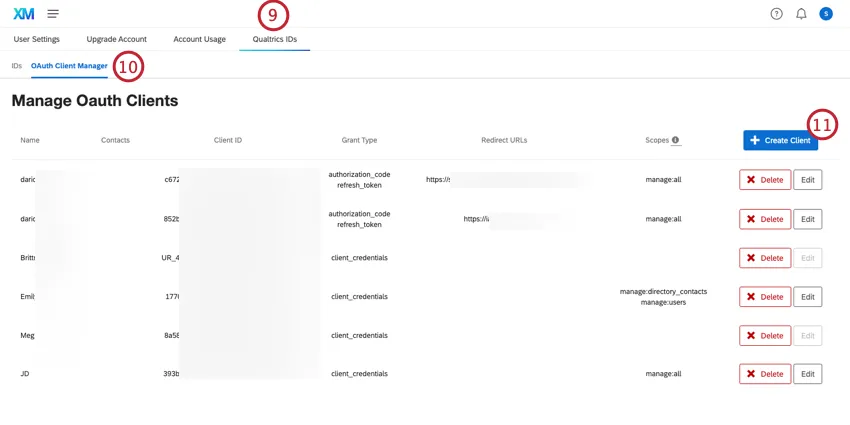 Navigieren zum Abschnitt OAuth der Benutzerkonto und Klicken auf Client erstellen