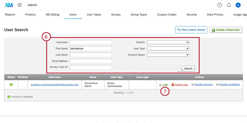 Recherche de lutilisateur ServiceNow ; connexion proxy à son compte