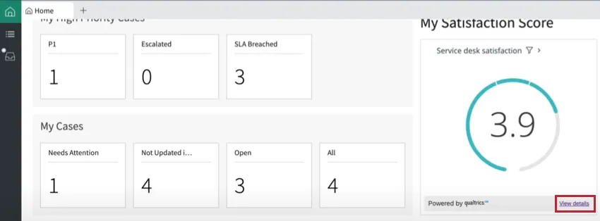 un tableau de bord bordé dans ServiceNow avec le lien intégré "view details" en bas du widget