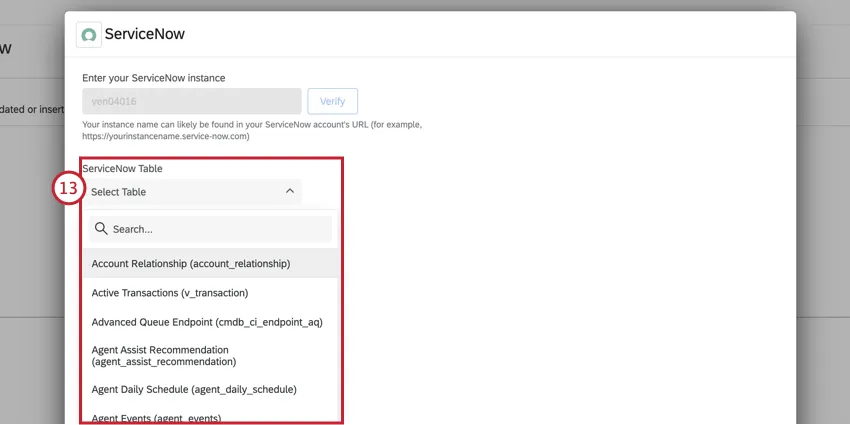 choosing the servicenow table