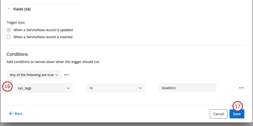 adição de condições ao evento servicenow