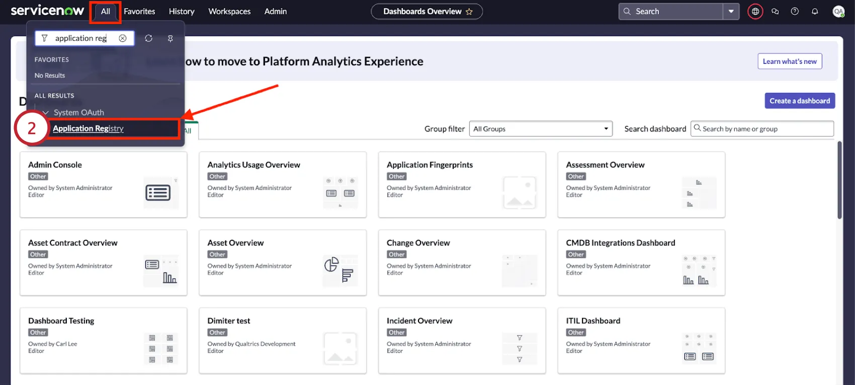 pesquisa de registro de aplicativos no servicenow