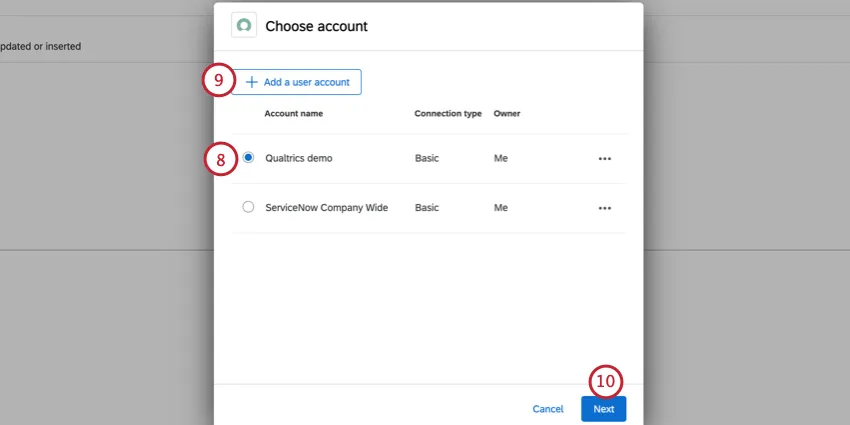 escolher uma conta ou adicionar uma nova