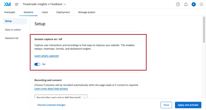 switch that says session capture on / off