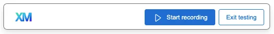 les commandes de capture de la session de test comportent le logo Qualtrics XM, puis 2 boutons : démarrer lenregistrement et quitter les commandes