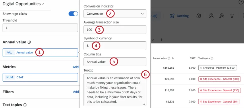 configuring annual value within the widget