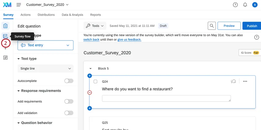 navigating to survey flow