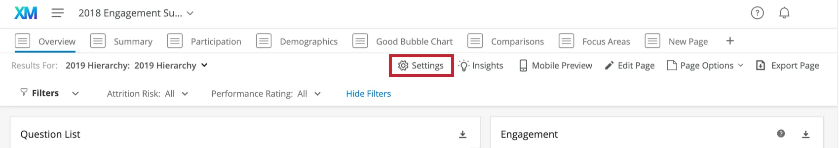 Botón que dice Configuración y tiene un icono de engranaje