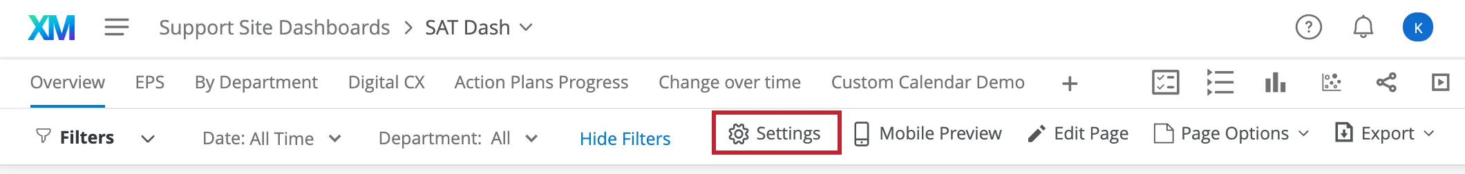 Button that says Settings and has a gear icon