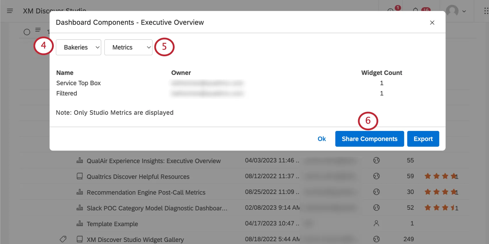 component window, share components button