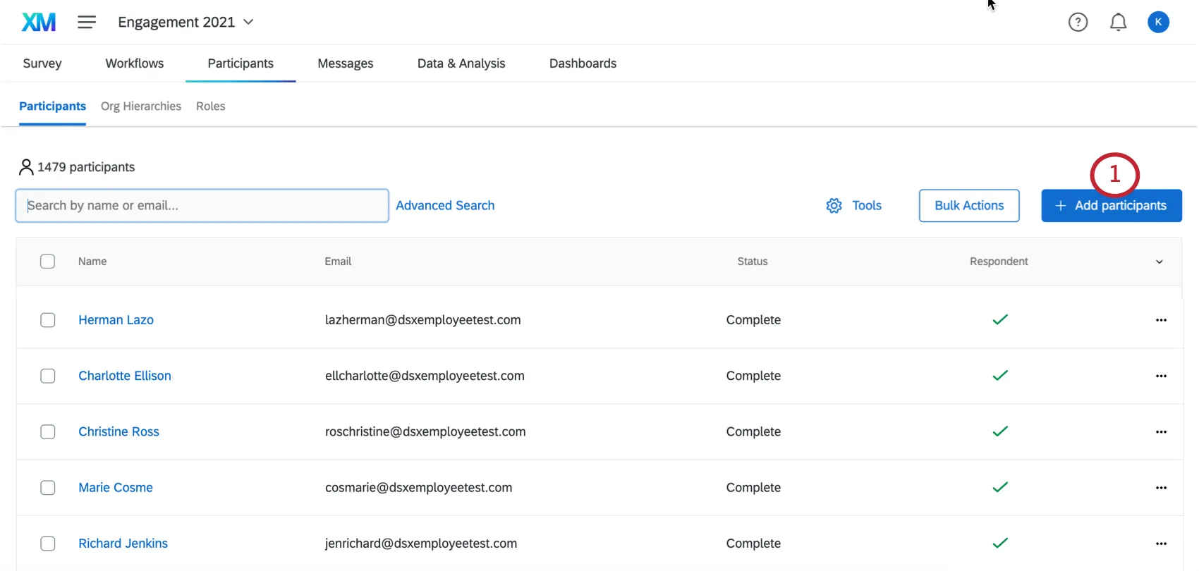 Image of add participants button in the participants section of a project