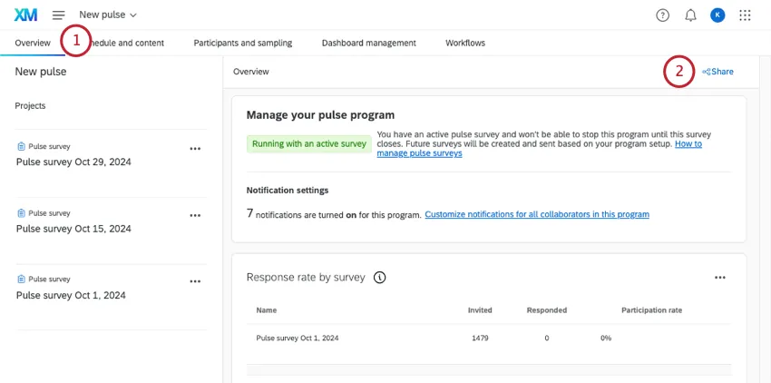 Bouton "Partager" en haut à droite de longlet "Vue densemble