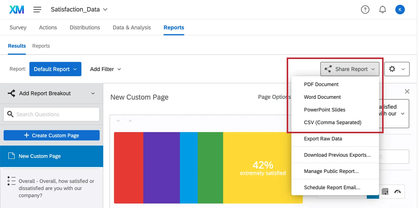 share report dropdown on the far-right