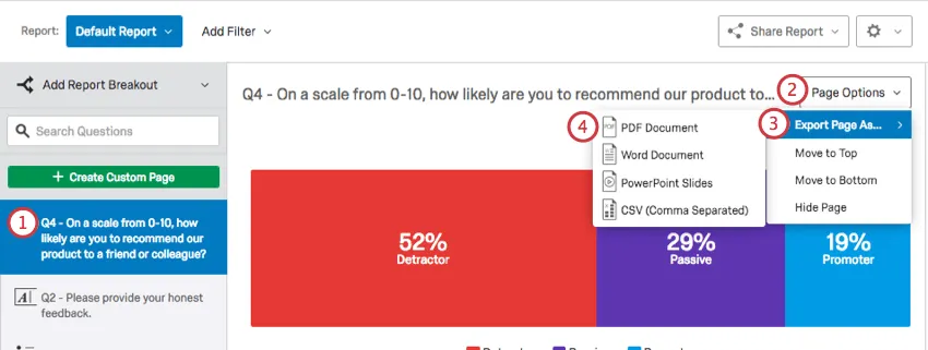 Page Options on the upper right of every visualization opens a menu to the Export Page As and then the PDF options