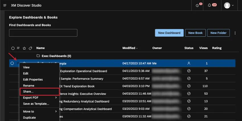 Condivisione di una dashboard dalla homepage