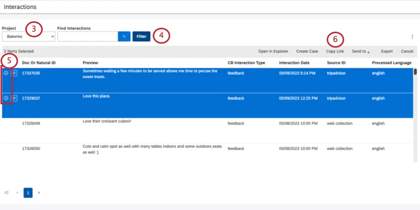 selecting interactions