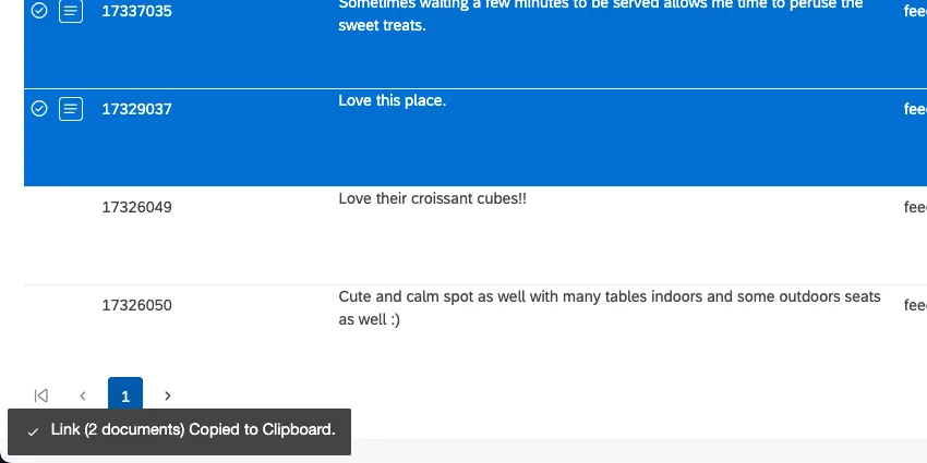 confirmation message on the bottom left of the page says link 2 documents copied to clipboard