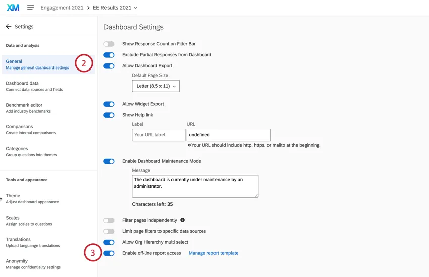 in the general section, enabling the report