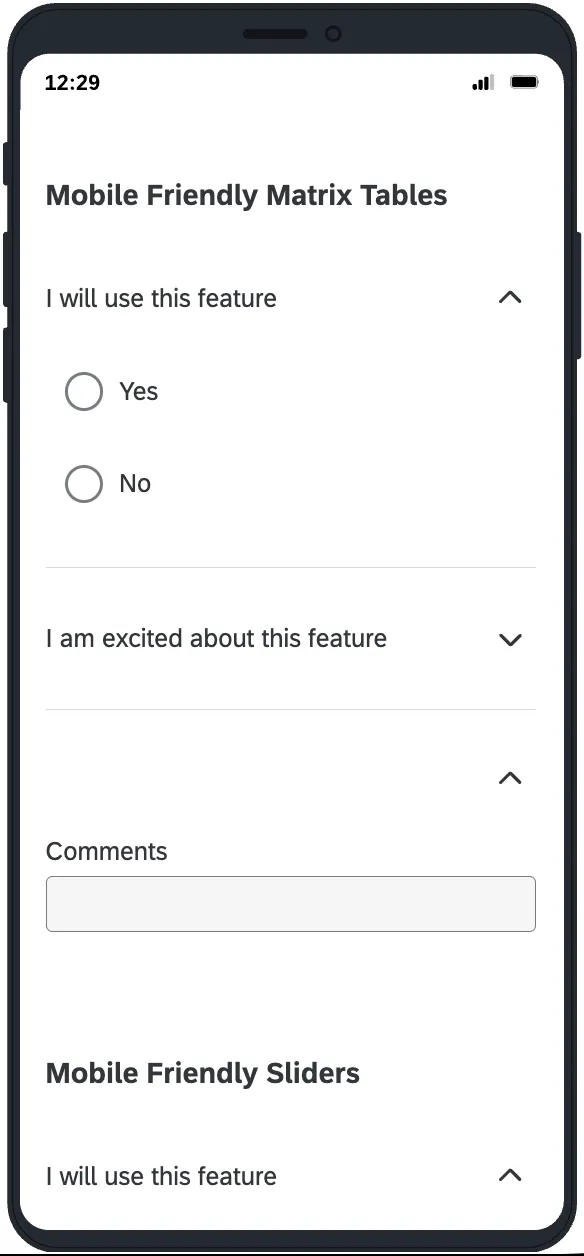 a side by side question in accordion format